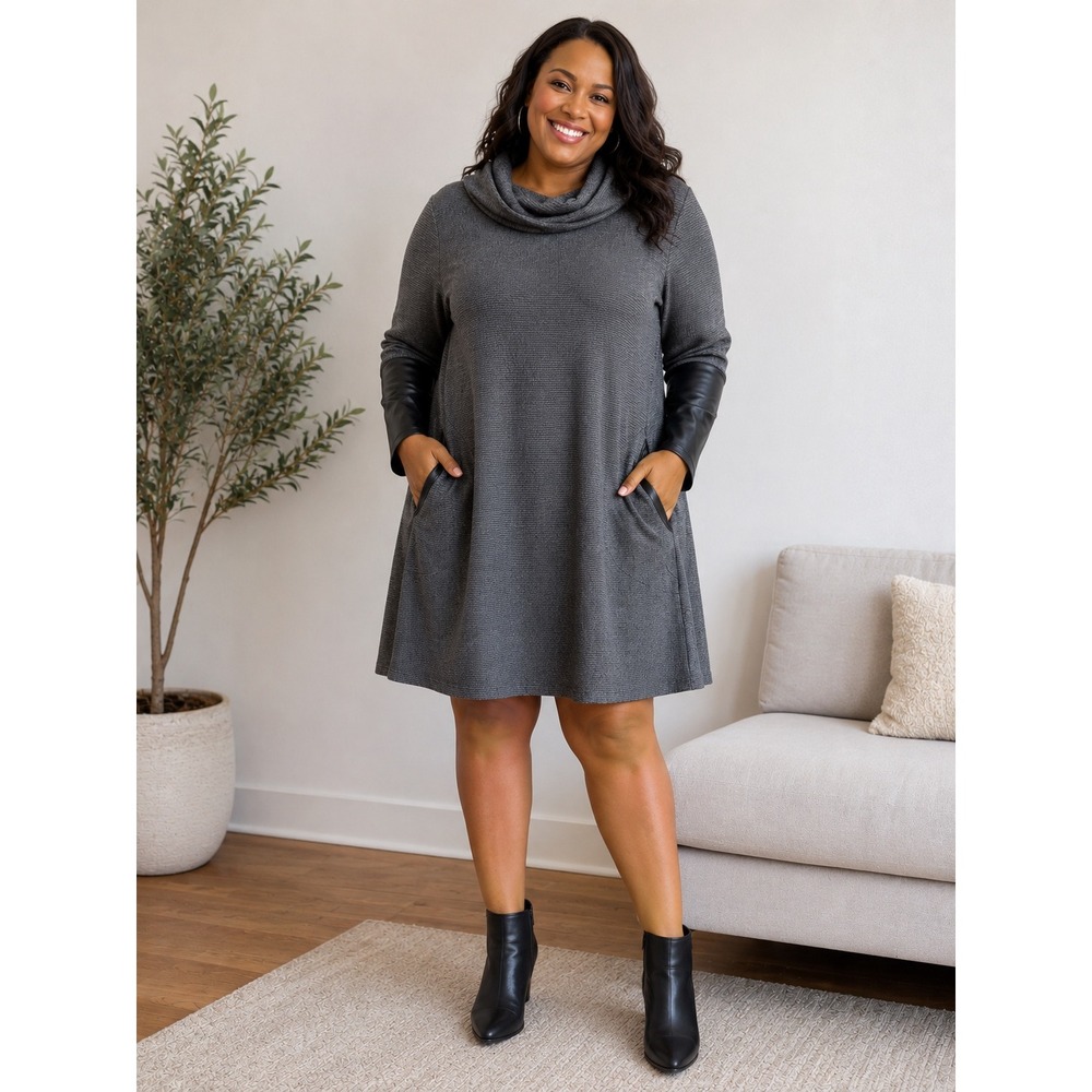 Joseph Ribkoff Grey Melange & Black Shawl Collar Tunic Dress 12 Mixed NWT